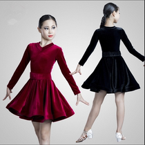 Latin dance dresses Gongfu Girls dress Childrens dress Childrens big swing performance Costume Competition Wear Velvet Autumn Winter New