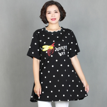 21 Middle-aged and elderly short-sleeved T-shirt fat mother wearing summer clothes special body plus fat plus size shirt medium long dot half sleeve