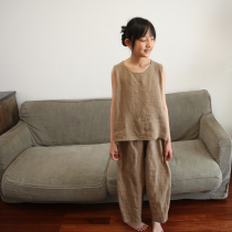 Lacquer Collection Summer New Pint Boy Girl Linen Pure Color Vest CUHK Children Cotton Linen Sleeveless Blouse Parenting Thin