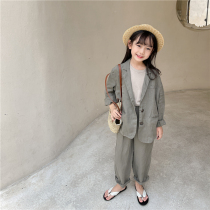 Lacquer Set Out Pint Boy Clothing New Pint Boys Girl Cotton Sisi Suit Spring summer and autumn CUHK Childrens suit linen water washing day department