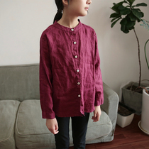 Lacquer Episode Original Spring Autumn New Pint Children Dress CUHK Children Pure Color Linen Shirt Girl Casual Cotton Linen
