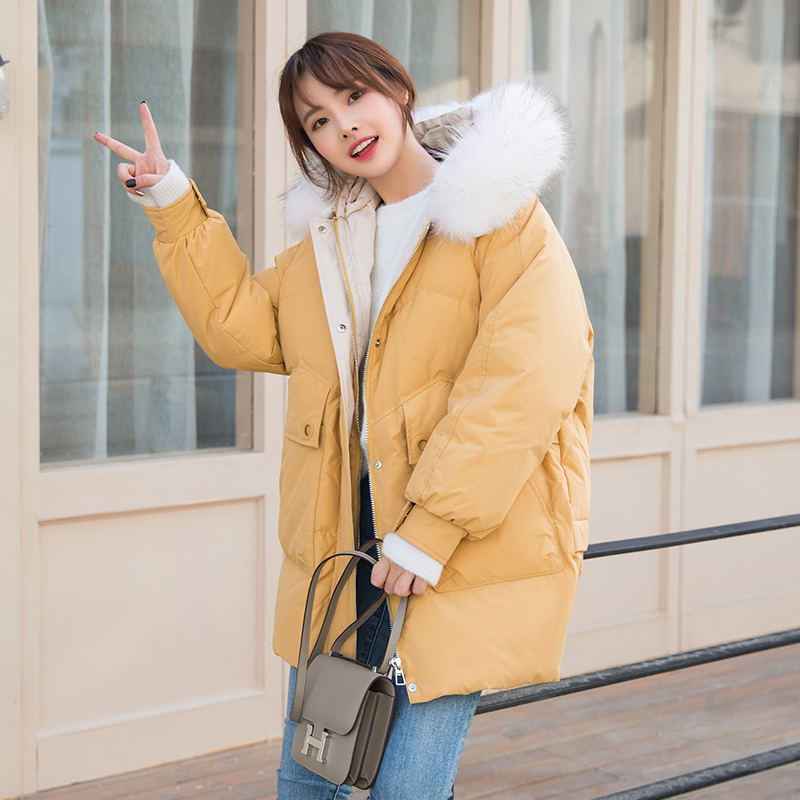 羽绒服女中长款2019新韩版韩国东大门X2大毛领茧型百搭冬爆款外套