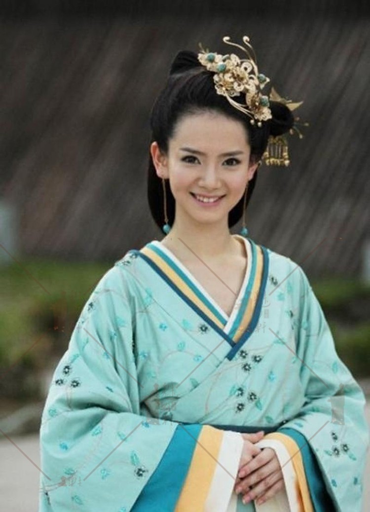美人心计同款汉服/戚薇馆陶公主素雅蓝色曲裾汉服古装