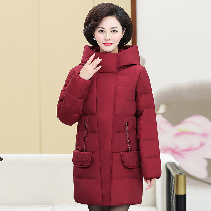 1反季特卖大码羽绒服女中老年羽绒衣女中长款加厚妈妈装过膝冬装