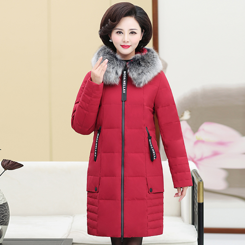 1加厚妈妈羽绒服女中长款2019新款大码中老年羽绒服过膝冬装外套