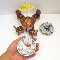 Mini tea set suit table and chairs small swing piece model micro pendulum piece wood living room wine cabinet bedroom decoration furnishing