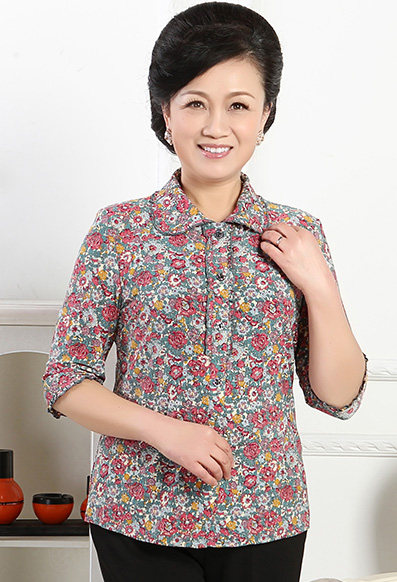 豪太太中老年女装时尚宽松春夏装长袖衬衫中年妇女老年人妈妈服装