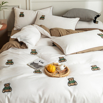 Little Bear Embroidery Water Washing Cotton Four Piece Set Children Bed Sheets quilt cover Boy Cute Girl Heart Three Piece Set Bedding