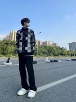 American retro advanced senses chessboard grid red small Libyan boomer cardigan jacket for spring and autumn lovers 100 hitch overfire coat