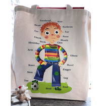 all about myself English body parts canvas handbag shopping bag early education Enlightenment trendy storage bag