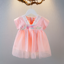 Ocean gas girls summer dress 1-2-3-year-old female baby short sleeve one-piece dress baby Summer Little Skirt Tide 4