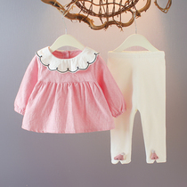 2021 New 1-3 years old girl autumn set female Baby 6-12 month long sleeve foreign air two-piece baby Autumn suit