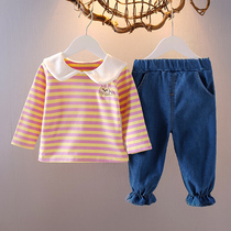 1-2-3-year-old baby spring loaded with two sets of foreign air female baby striped spring suit girl long sleeve blouse suit 4