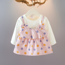 2021 New Girls 1-3 years old girls western autumn clothes T-shirt baby long sleeve skirt shirt baby autumn coat