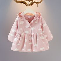 1-2-3-year-old baby spring with cap blouse 2022 new girl foreign air spring dress Long sleeves jacket spring clothes 4
