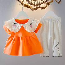 Girl Foreign Air T-shirt Short Sleeves Two Sets 2022 Summer New Baby Girl Baby Girl Short Sleeve Summer Dress Suit Summer 3