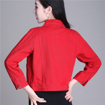Red denim coat womens new Korean loose skinny jeans short jacket Joker jacket womens coat