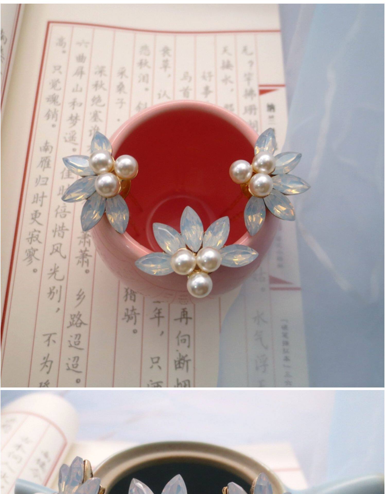 珍珠小钗点缀唐风头饰敦煌发钗坦领盘发古装汉服百搭u钗小花簪子