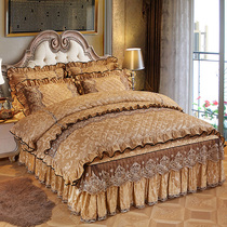 Winter European padded lace bed skirt four-piece set thickened plush warm plus velvet 1 8m bedspread skirt lace