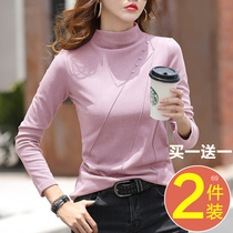 2021 autumn and winter new German velvet plus velvet thickened base shirt women wear a half-high collar middle-aged wild long-sleeved top