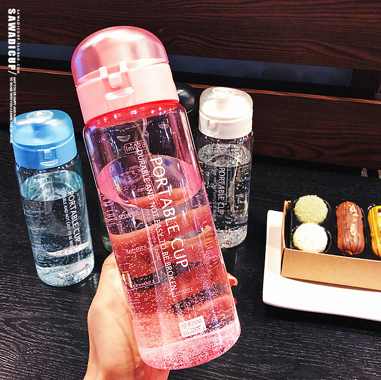 large capacity water cup handy cup plastic outdoor fitness kettle female student couple summer leak proof cup portable