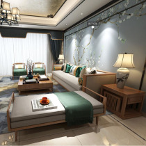 New Chinese style solid wood Chinese style sofa combination living room full Zen Villa model room modern Chinese spot