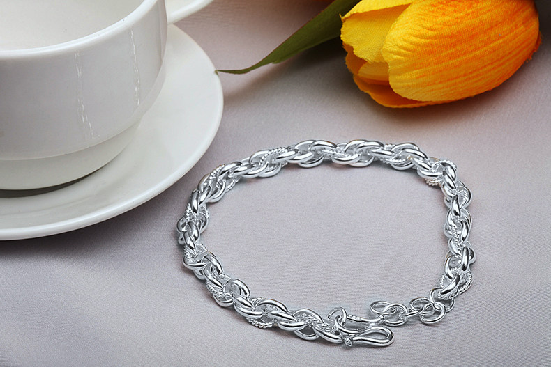 沁缘 足银手链 男女士情侣手链 纯银饰品 个性韩版首饰女王节礼物