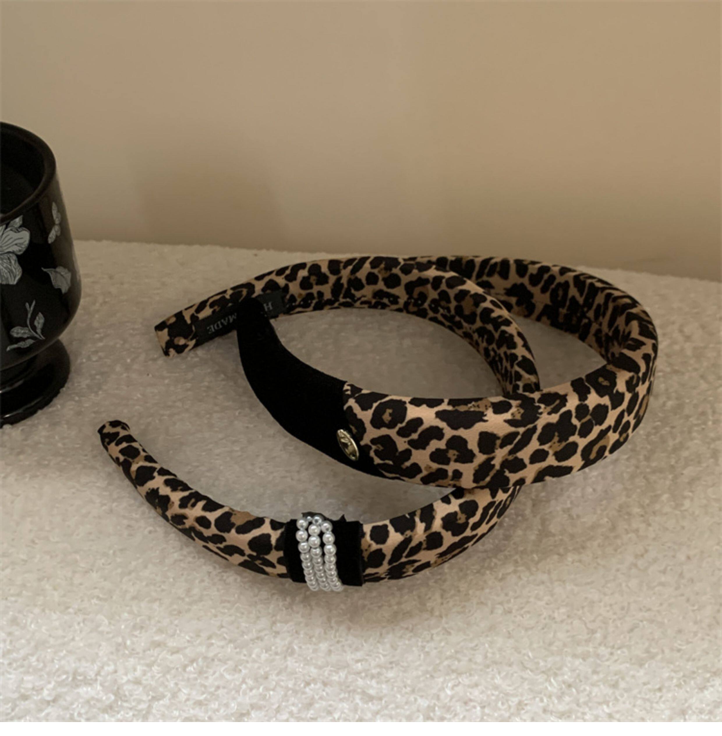 韩国高级感复古豹纹丝绒双拼发箍2025新款秋冬高颅顶压发头箍发饰