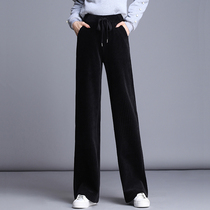 Spring Autumn Light Core Suede Broadlegged Pants Woman 2022 New High Waist Pituality Loose Straight Silo Plus Suede Casual Bar Suede Pants