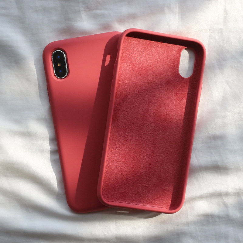 山茶红手机壳苹果7plus液态硅胶iphonexsmax防摔全包8潮女xr红色6品牌