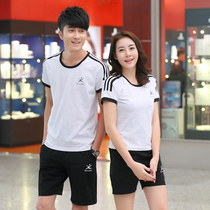 Short-sleeved sports suit mens summer new cotton slim-fit round neck T-shirt suit mens shorts couple suit tide class suit