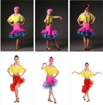 Childrens Latin dance performance New Childrens girls Latin dance dress competition performance costume sequin tassel diamond