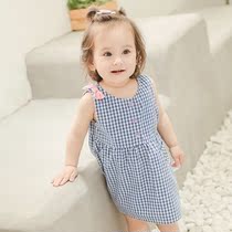 Korean girls dress summer 2021 new infant plaid sundress baby skirt princess skirt