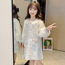 Girls spring and Autumn dress 2021 new Korean version of the girl small fragrance princess skirt large child doll collar princess skirt