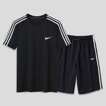 Nike new pure cotton three bars leisure sports summer short-sleeved suit trend short-sleeved shorts three bars T-shirt