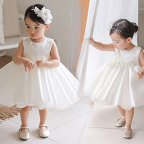 Childrens Gown Princess Dresses Princess Dresses Children Wedding Dresses Spring Style Pompon BIRTHDAY SHOW A LITTLE HOST EVENING GOWN WHITE DRESS WHITE