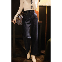 の笑家Autumn and Winter Collection·Sharing High Fashion Added a thin velvet version of cotton-elastic denim straight-leg trousers