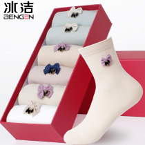 Ice-Cleaning Women Socks Handmade Butterfly Knot Thickened Women Cotton Socks Sweet midbarrel Sox Sweat Sports Socks Womens Deodorant Socks