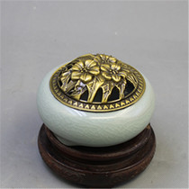 Official kiln open piece three-legged hollow copper cover incense stove Buddhist and Taoism supplies incense-old goods collection antiques and antiques