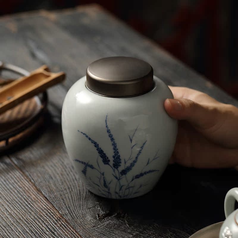 Jingdezhen ceramics from hand - drawn household pu 'er tea pot with cover storage POTS sealed ceramic pot two suits for