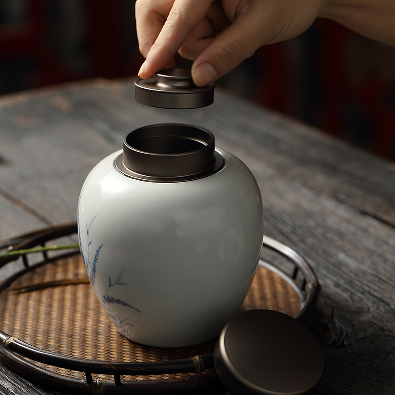 Jingdezhen ceramics from hand - drawn household pu 'er tea pot with cover storage POTS sealed ceramic pot two suits for