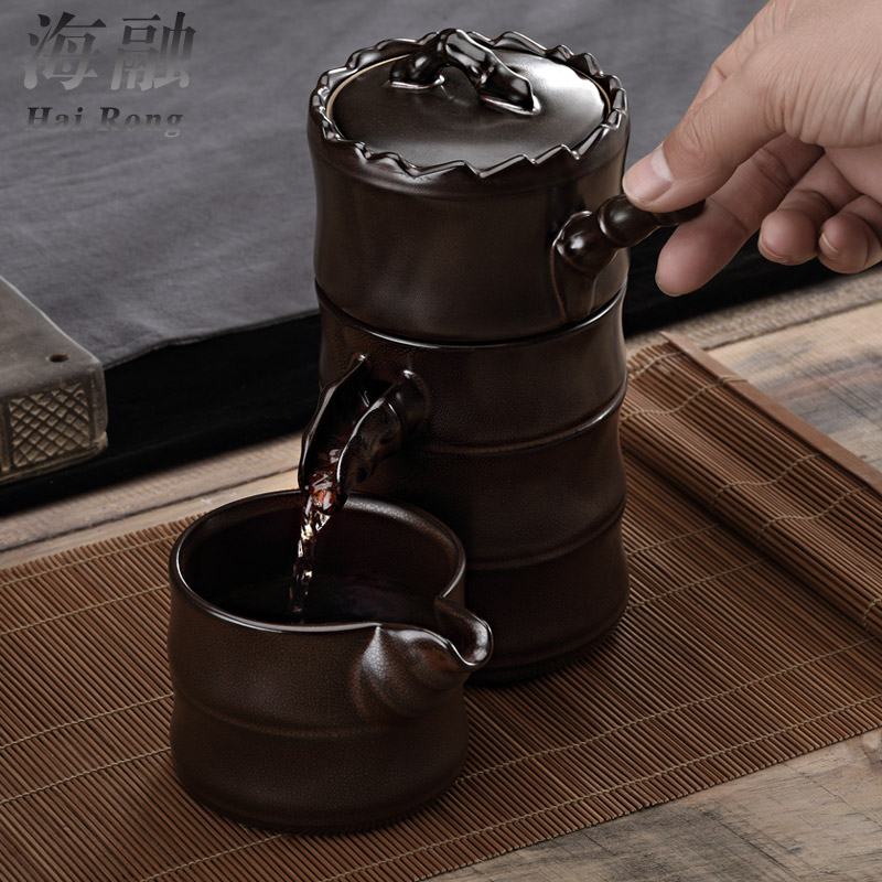 Creative European - style rotating water automatic tea set household ceramics graphite kung fu tea set lazy people make tea