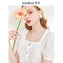 Hee 2021 summer new white square collar chiffon shirt womens short sleeve solid color small shirt design sense niche top