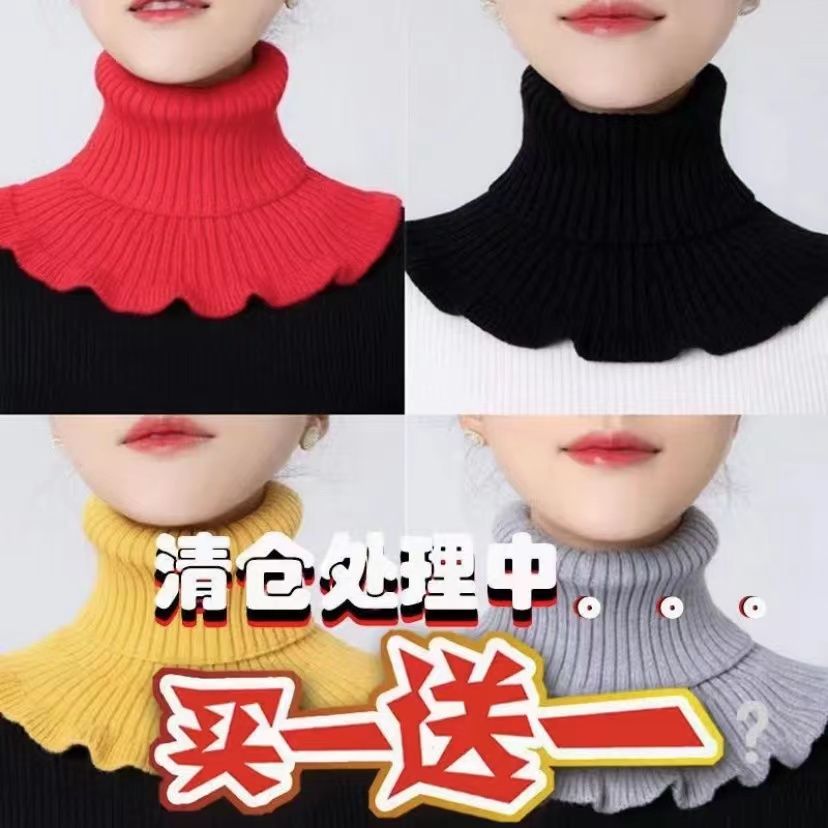 Autumn Winter New Round Neck Women's Neck Bush Fake Collar Protection Cervical Spine Warm-Proof 100 Hitch Knit High Collar Hairy Wire Coat Collar Woman-Taobao