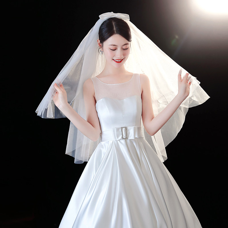 新娘主结婚纱女头纱新款白色拍照道具头饰超仙森系香槟色领证头纱