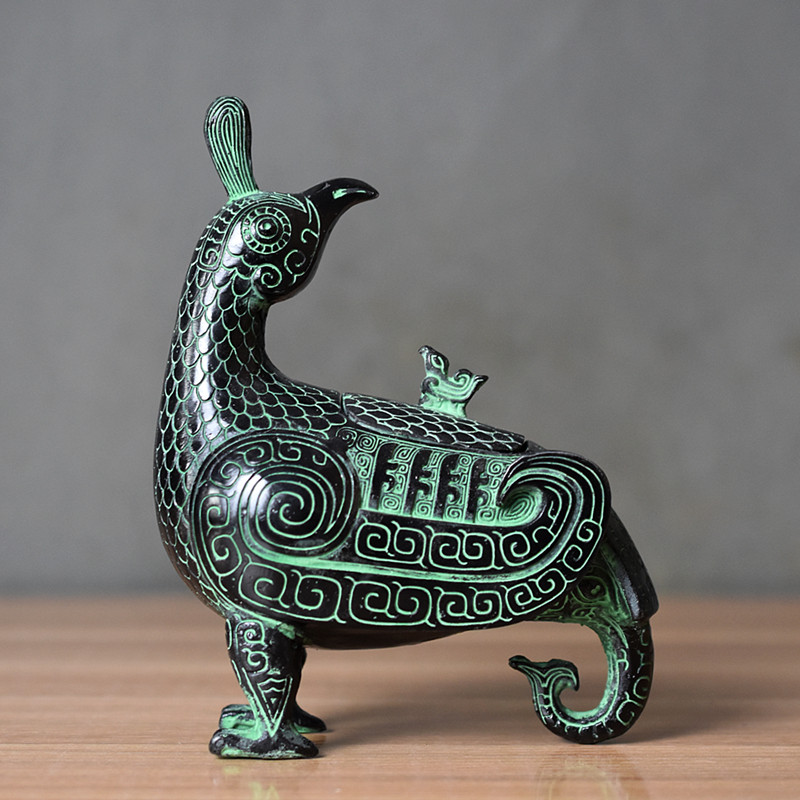 CA098 西周青銅鳥形燭台・青銅梟・青銅鳥擺件・青銅鳥置物☆中国