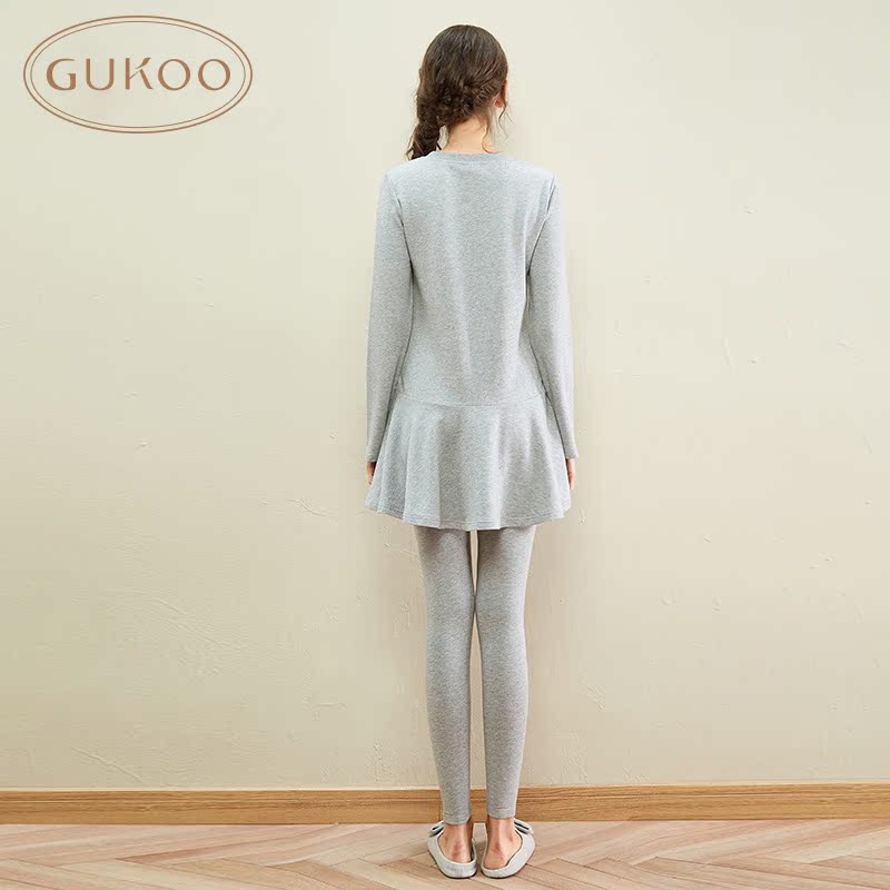 Gukoo/果壳秋季简约爱心印花女士家居服睡裙产品展示图3