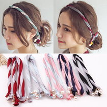Korean simple variety of personality color hair hoop two-color combination hair accessories fabric Pearl Super fairy hair rope headband headgear