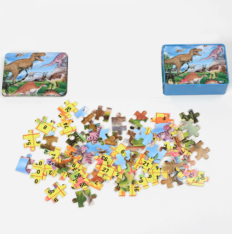 120片木质铁盒装中国地图拼图儿童早教益智玩具世界地图拼板包邮