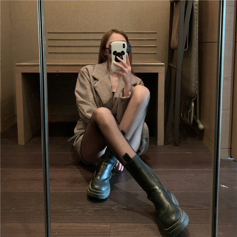 ideamini春秋2021年新款网红ins黑色丝袜破洞渔网袜女士性感气质连